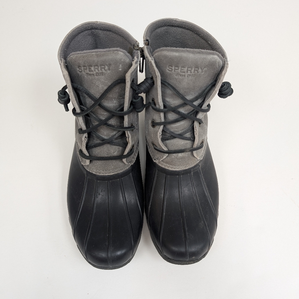 Sperry Black Rubber Gray Suede Saltwater Duck Boots Size 8